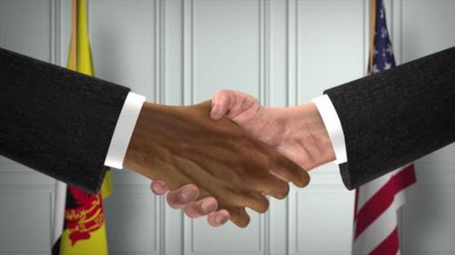 Videohive - Brunei and USA Partnership Business Deal. National Government Flags. Official Diplomacy Handshake - 42344219 - 42344219