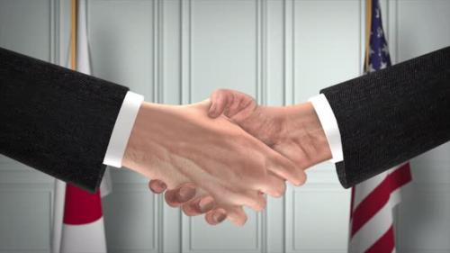 Videohive - Japan and USA Partnership Business Deal. National Government Flags. Official Diplomacy Handshake - 42344275 - 42344275