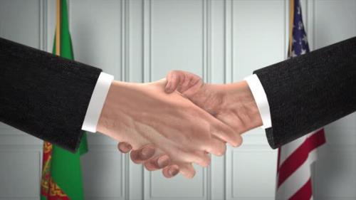 Videohive - Turkmenistan and USA Partnership Business Deal. National Government Flags. Official Diplomacy - 42344282 - 42344282