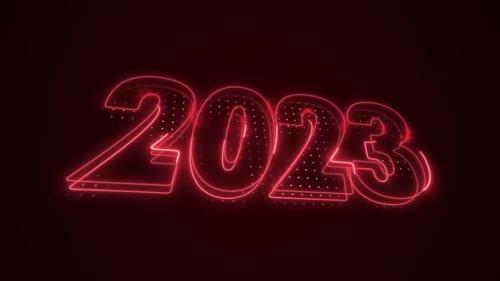 Videohive - Neon Red 2023 Year Icon 3D Outline Loop Background - 42352790 - 42352790