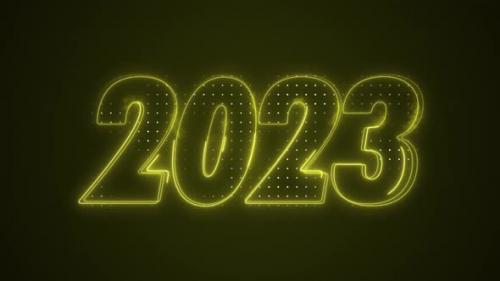 Videohive - Neon Yellow 2023 Year Icon Outline Loop Background - 42352904 - 42352904