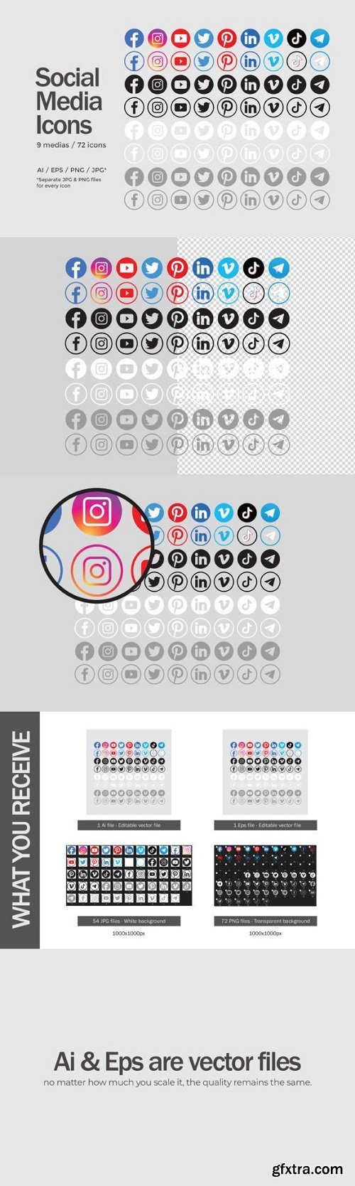 Circle Social Media Icons Set - 72 Icons