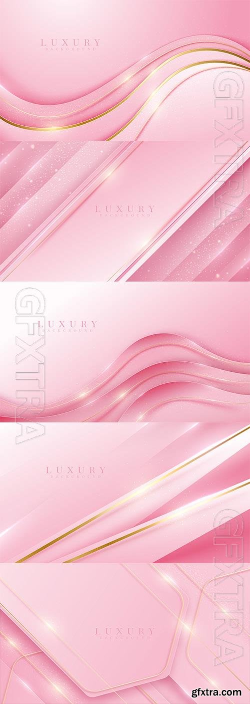 Vector pink background with luxury sparkle golden curve, 3d style, modern cover design