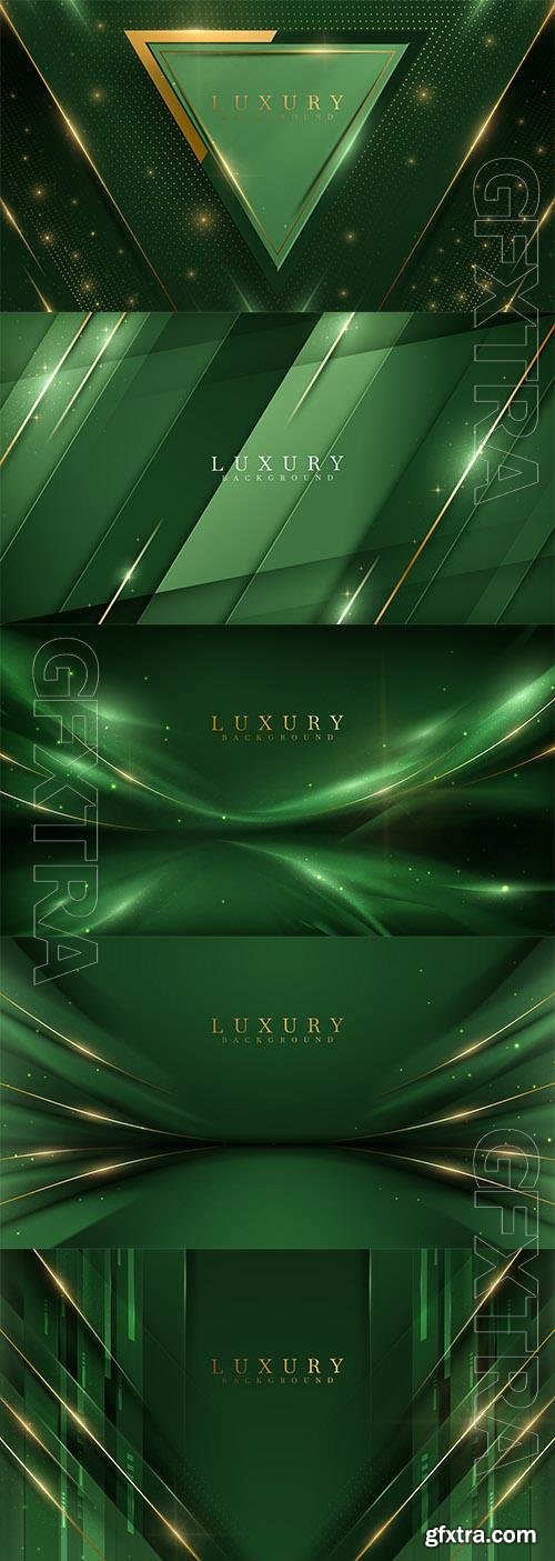 Green luxury background with golden decoration and light effect elements