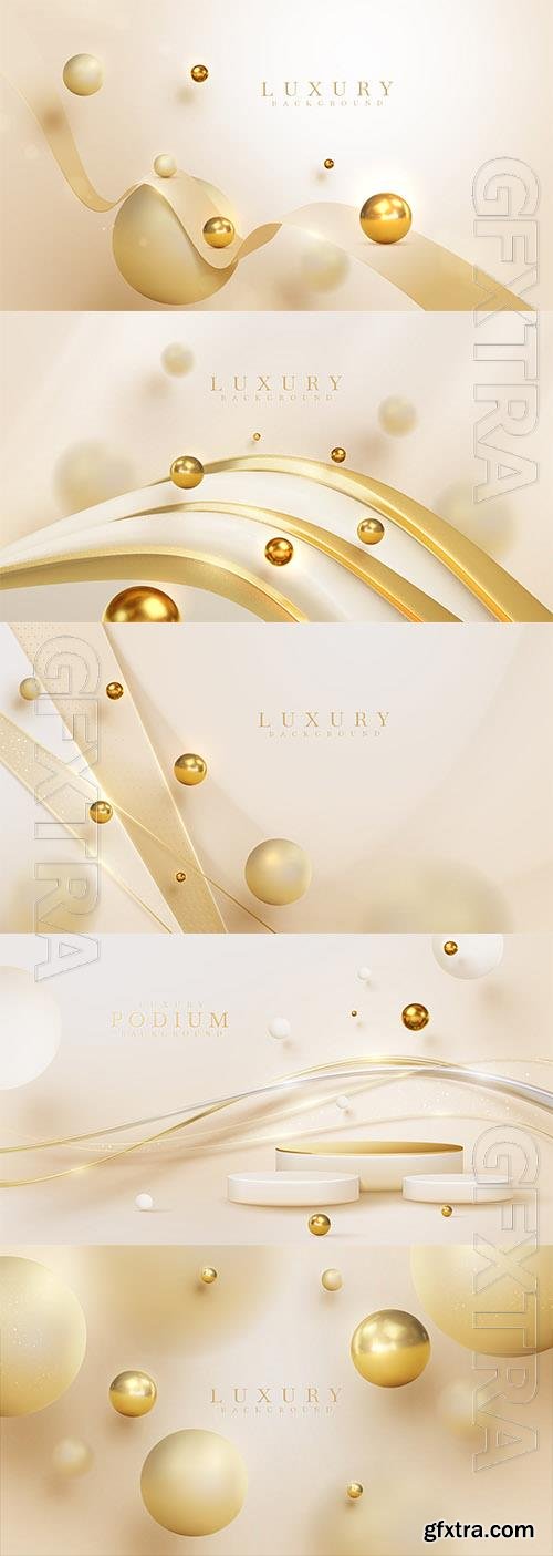 Luxury vector background and gold curve line element and ball decoration