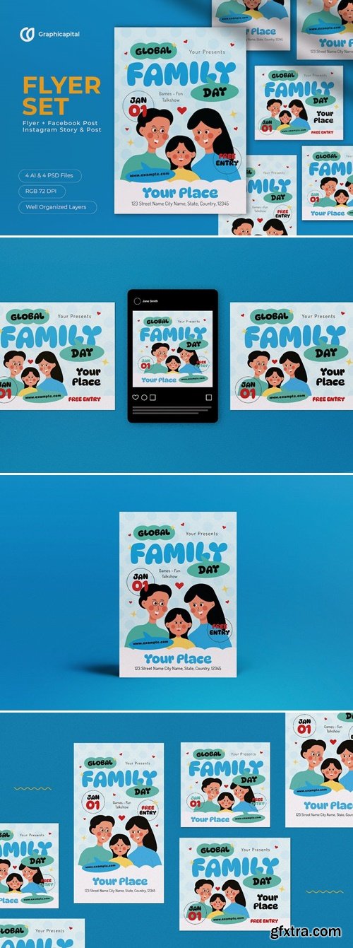 Blue Flat Design Global Family Day Flyer Set 85YTFFG