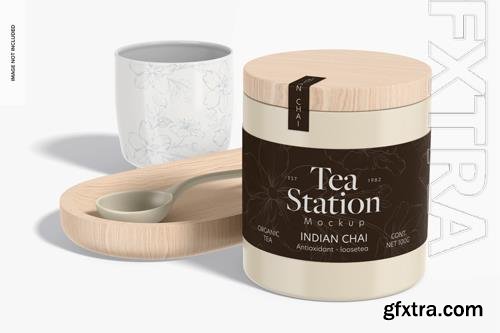 PSD round tea packaging mockup left view