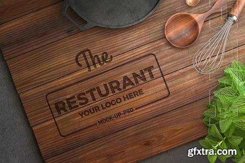 PSD logo mockup on wooden cutting board vol 2