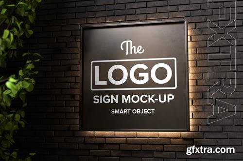 PSD shop sign mockup on black wall