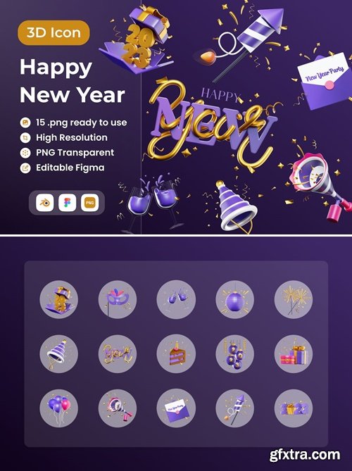 Happy New Year 3D Illustration AGAHQF8