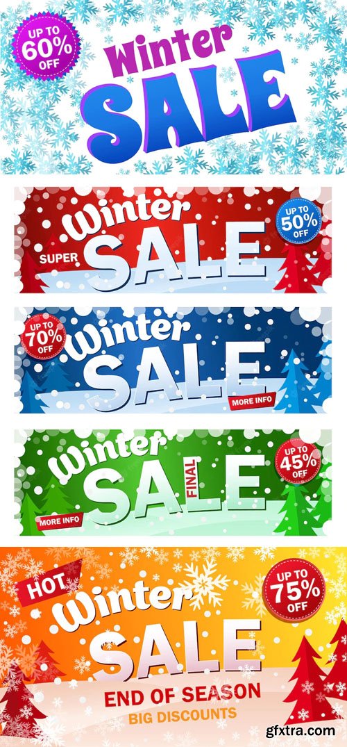 Bright Horizontal Winter Sale Banners Vector Templates