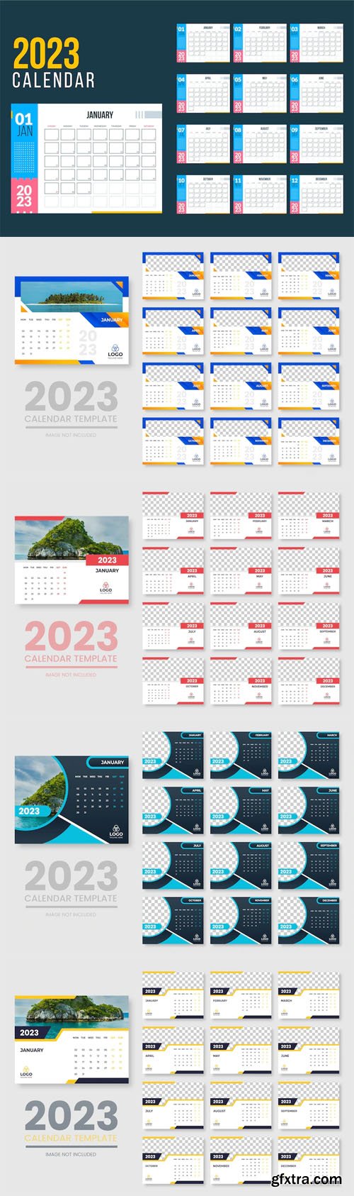 5 Clean Calendars for New Year 2023 Vector Templates