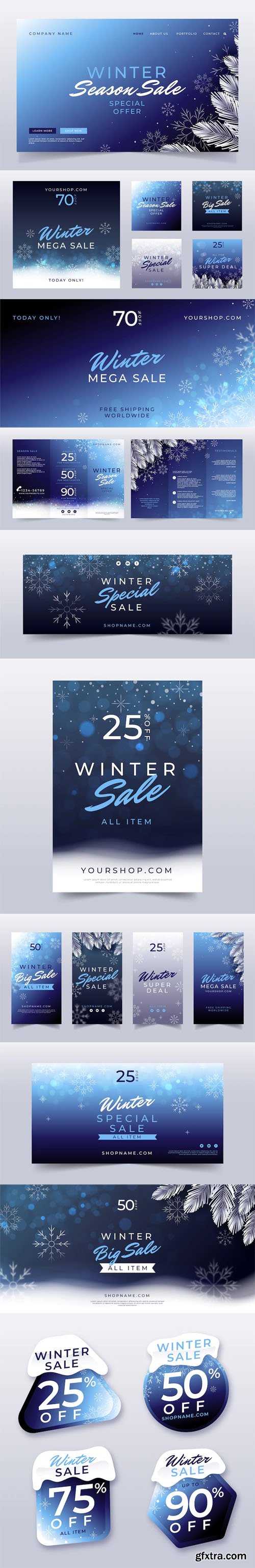 Winter Sale Gradient Marketing Pack Vector Templates