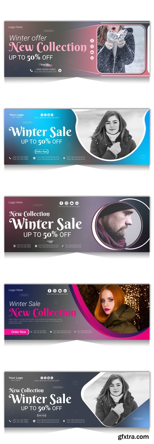 5 Winter Fashion Sale Offer - Web Banners & Facebook Covers Vector Templates