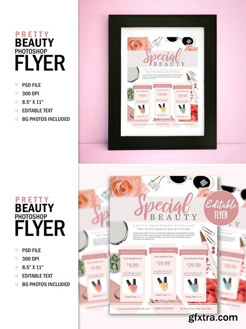 Pretty Beauty Fashion Print Flyer Template Graphic F2V7HHW