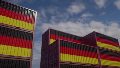 Videohive - Germany Flag Containers are Located at the Container Terminal - 40328331 - 40328331