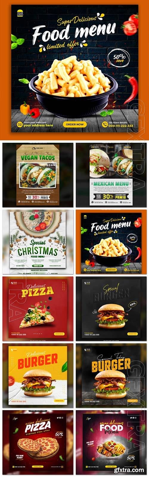 Food social media promotion psd flyer template vol 4