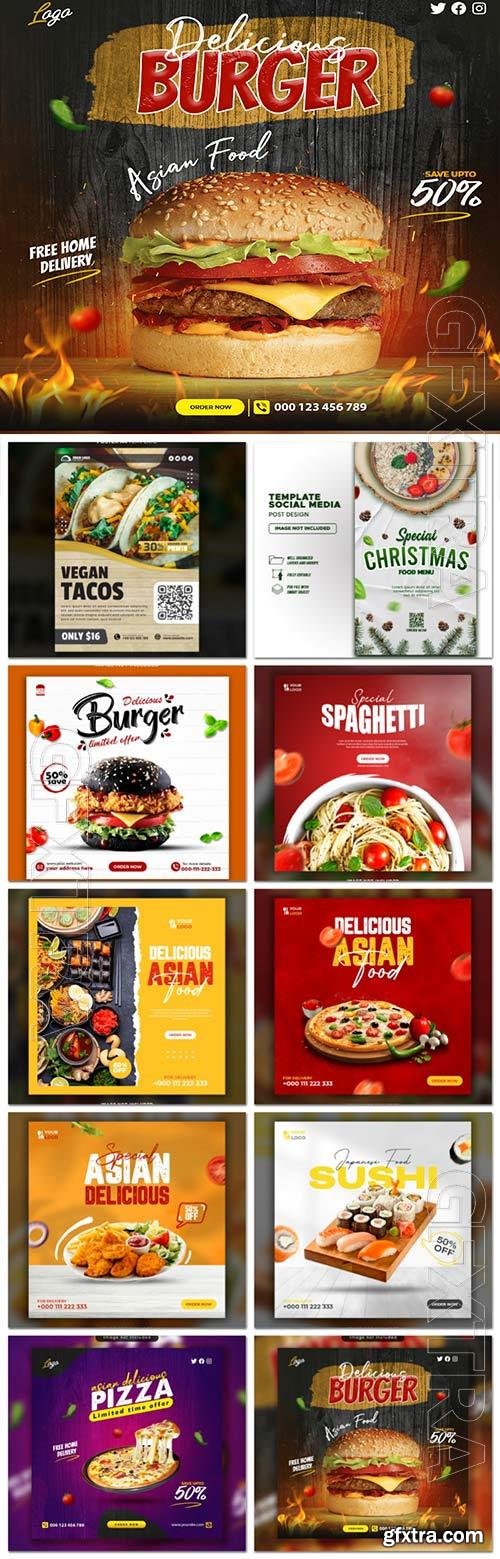 Food social media promotion psd flyer template vol 8