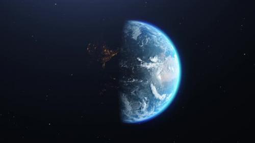 Videohive - Cinematic move of Earth in Space with day and night areas on stars background. - 40180465 - 40180465