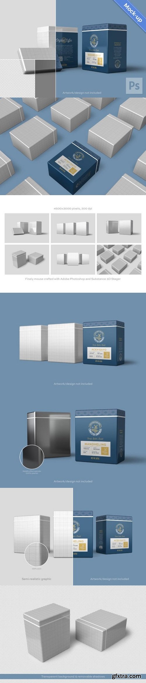 Rectangular Metal Tin Can PSD Mockup Set