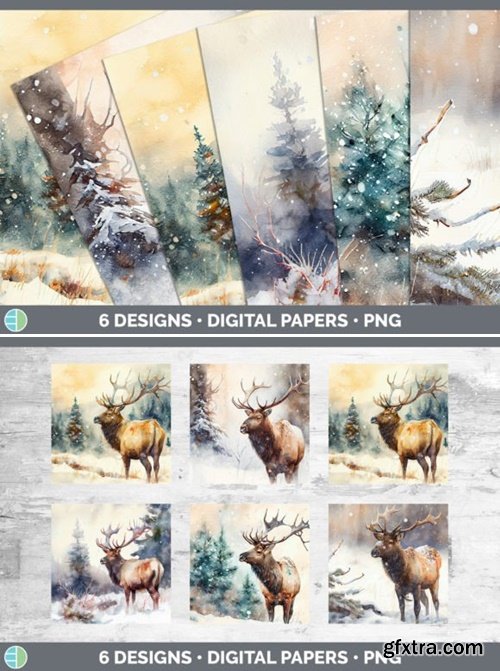 Winter Elk Backgrounds | Digital Scrapbo 54049211