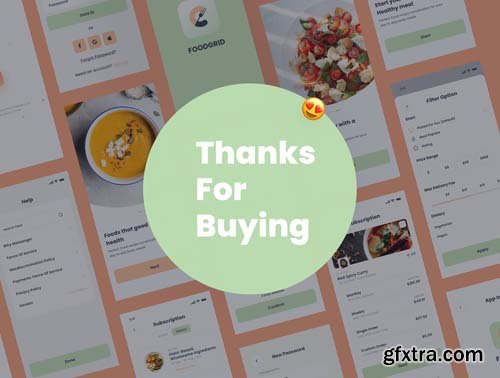 Ui8 - FoodGrid Online food delivery platform mobile ui kit $49