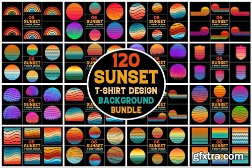 Retro Vintage Sunset T-Shirt Background Bundle 54051757