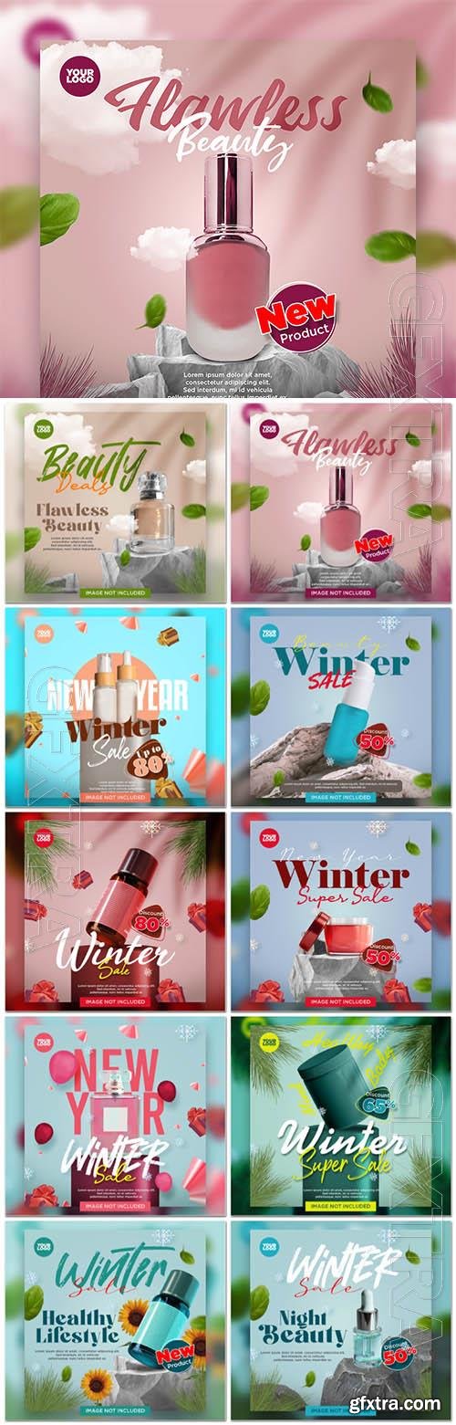 PSD new year winter sale cosmetics banner