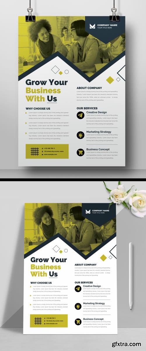 Corporate Flyer Layout with Yellow Accents 523883500