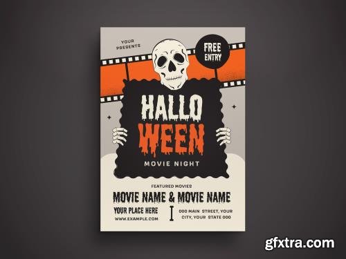 Gray Orange Flat Design Halloween Movie Night Flyer Layout 529502215
