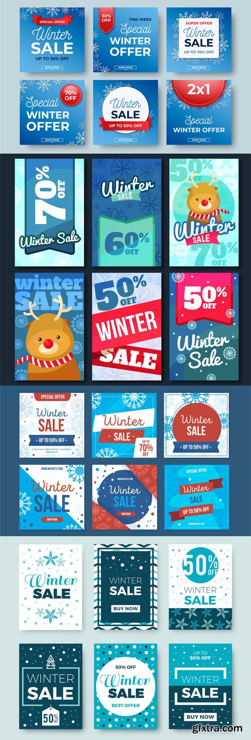 Creative Winter Sales Social Media Banners & Posts Vector Templates