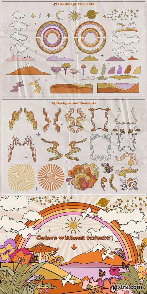 Hippie Aesthetic Vector Templates + PNG