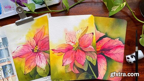 Alluring Poinsettia - Master Heavy Watercolor Washes