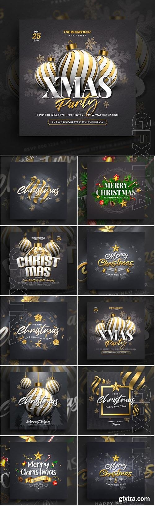 PSD christmas party flyer invitation social media post and web banner