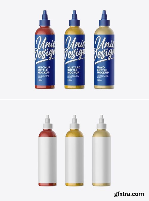 Ketchup Mustard and Mayonnaise Bottle Mockup T5JYEJZ