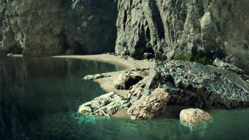 Videohive - Small Sand Ocean Beach Near Rocky Cliff - 42558633 - 42558633