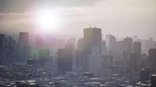 Videohive - Skyline Aerial View at Sunset with Skyscrapers - 42558645 - 42558645