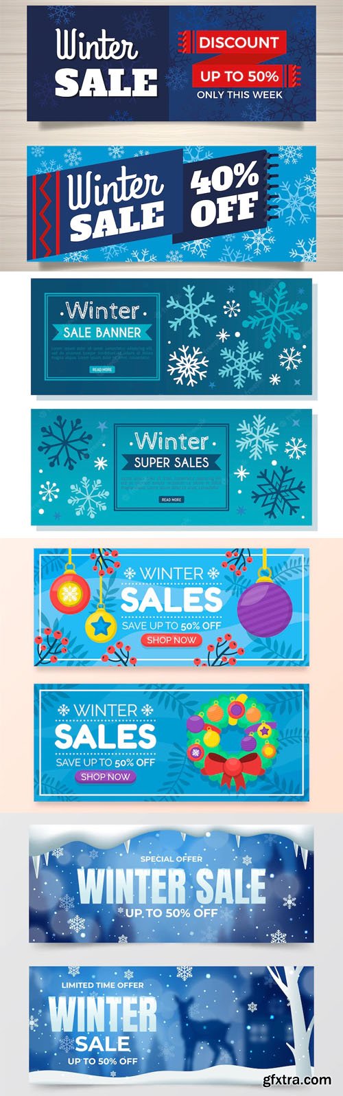 Realistic Winter Sales Web Banners - Vector Templates