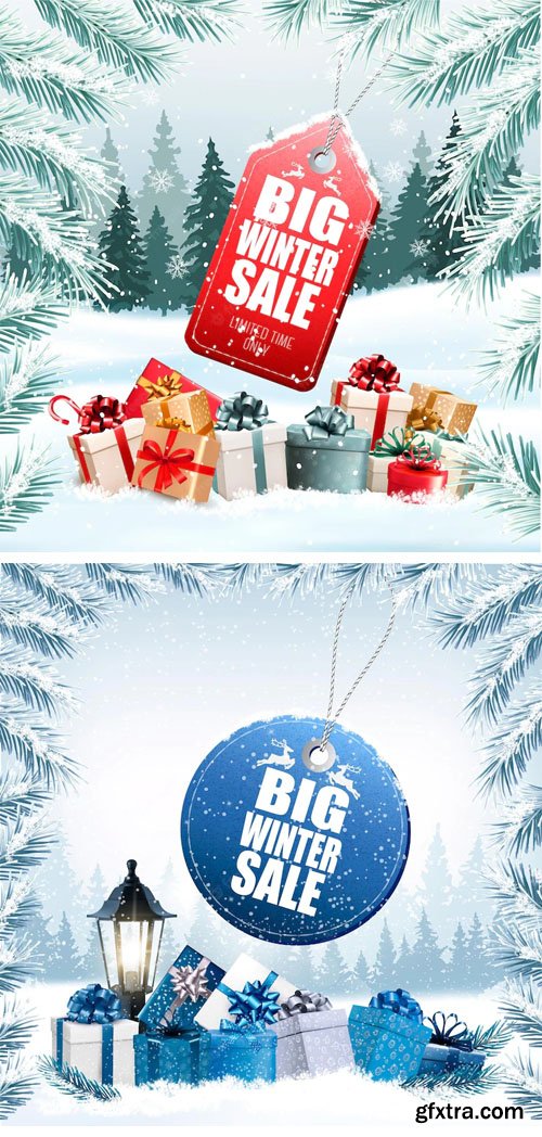 Winter Holiday Sales Tags on Snowy Weather - Vector Templates