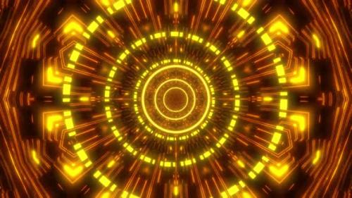 Videohive - Flickering Gold Neon Light Cyber Pattern Circle Art Background - 42510203 - 42510203