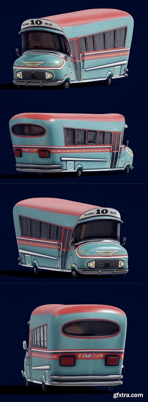 Colectivo 10 Toon (Argentine Bus) 3D Model