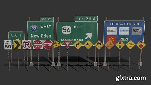 American Road Sign Pack 3D Model