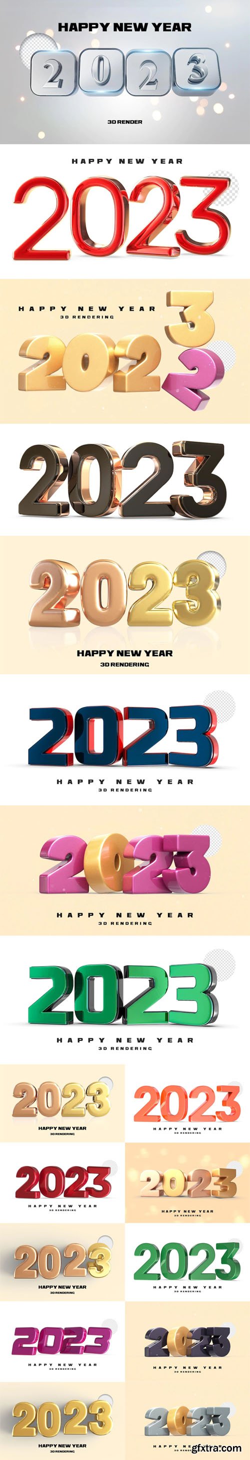 Happy New Year 2023 - 3D Rendering PSD Templates Collection