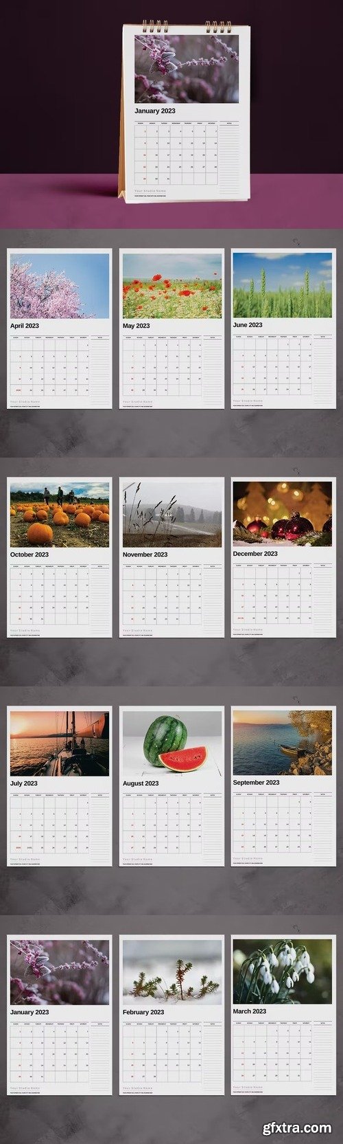 Season Desk Calendar 2023 Template TZZEN7C