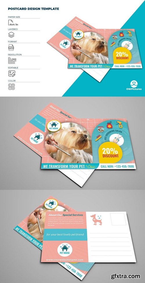 Pet Grooming Salon Postcard Template D6LMZHM