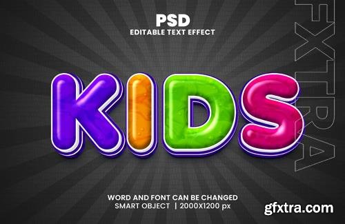 PSD kids colorful comic style 3d editable photoshop text effect style with background