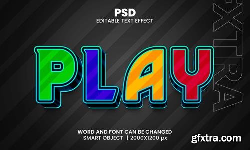 PSD play colorful 3d editable photoshop text effect style with background