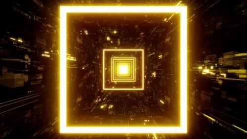 Videohive - Glowing Gold Sci Fi Square Tunnel - 42712791 - 42712791