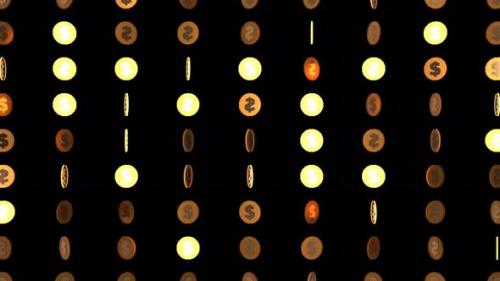 Videohive - Many golden pixel Dollar coins on black background. - 42659666 - 42659666