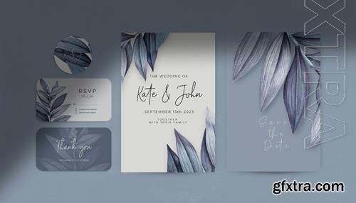 PSD beautiful wedding invitation stationery set decorated with leaves vol 2